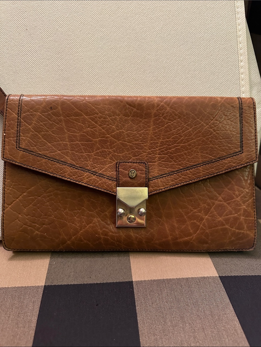 Caracciola by Gold Pfiel Leather Envelope Clutch - Tan